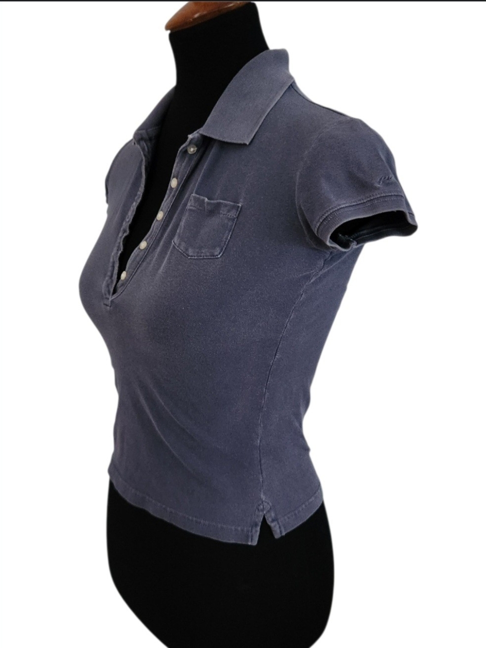 Vintage Guess Fitted Women's Short-Sleeve Polo Washed Blue 90s Rare Shrunken Fit